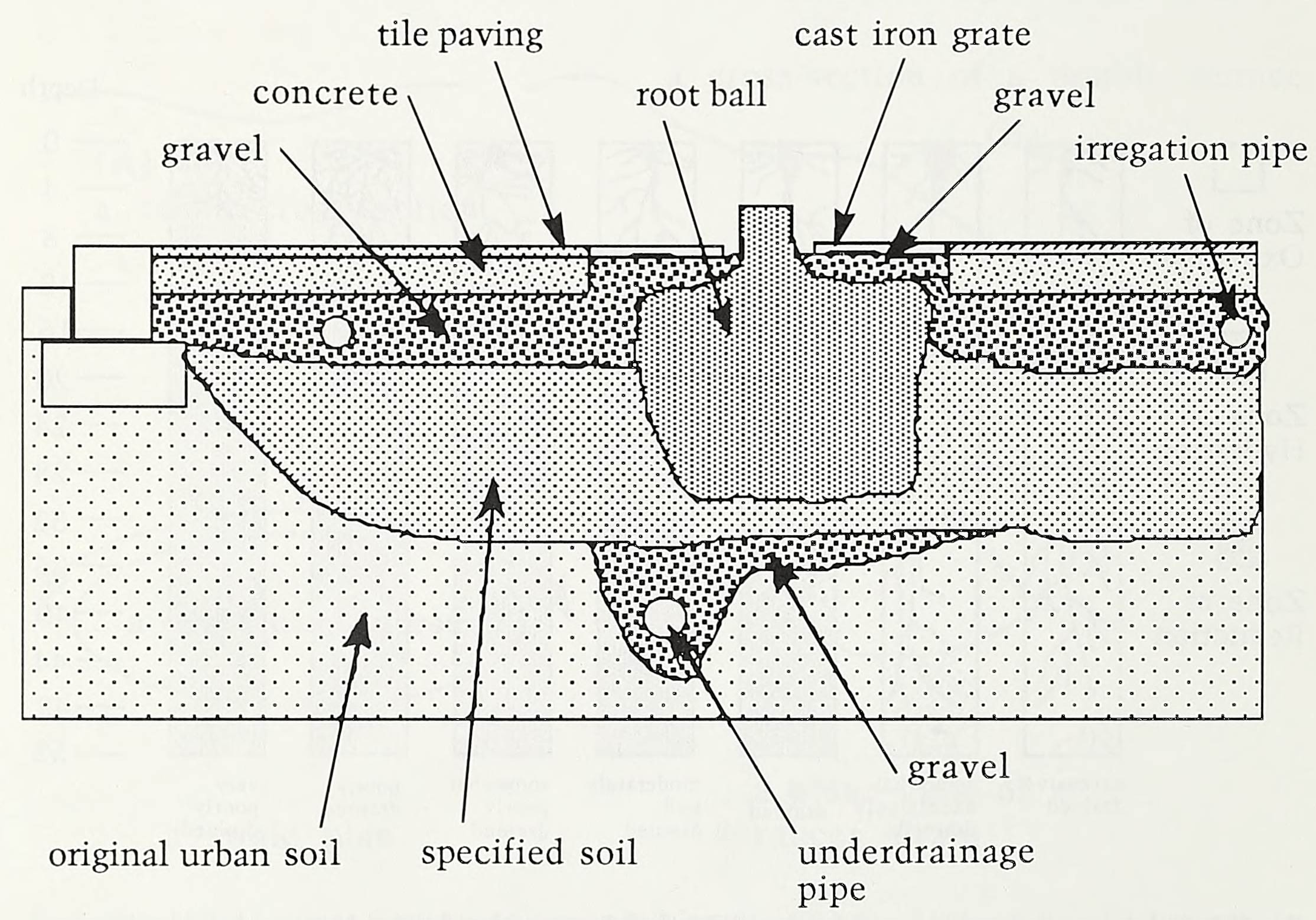 A diagram of the Pennsylvania Avenue vaulted tree planting system.