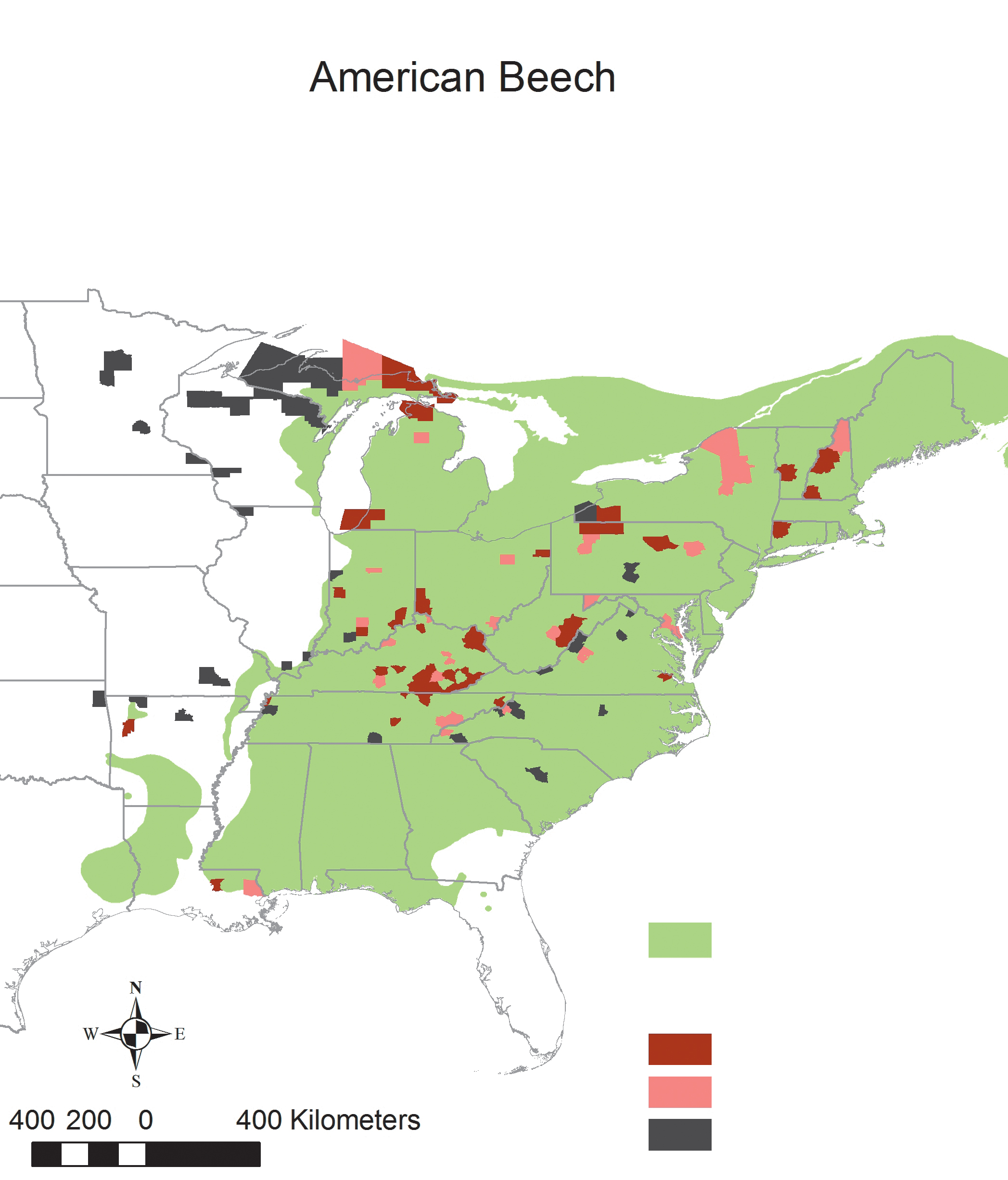 Map of American beech distribution