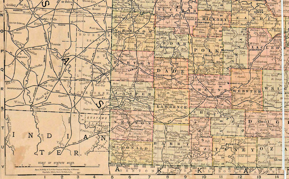 Old map of southeastern Missouri