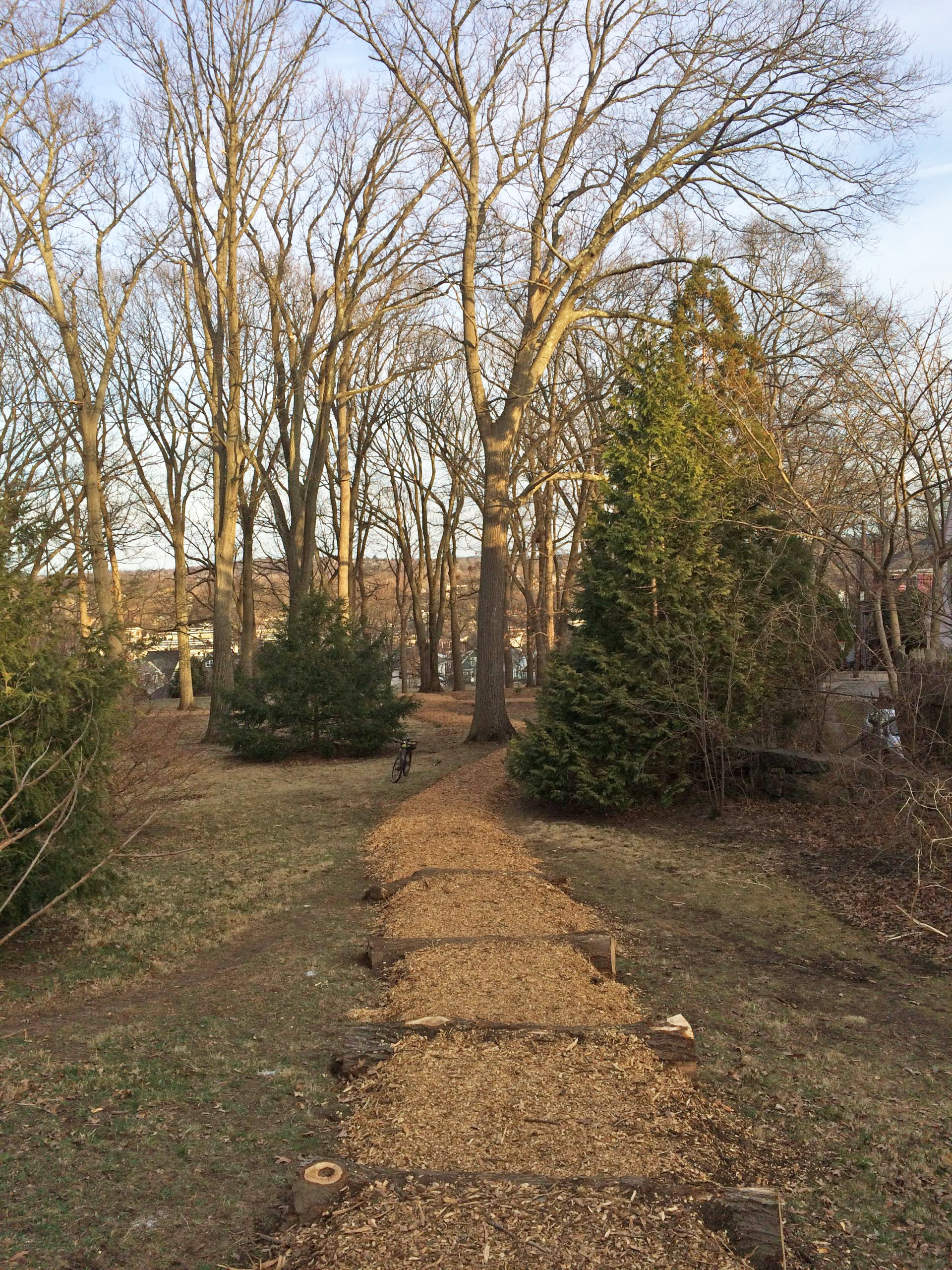 Mulch path near Mendum Street Gate