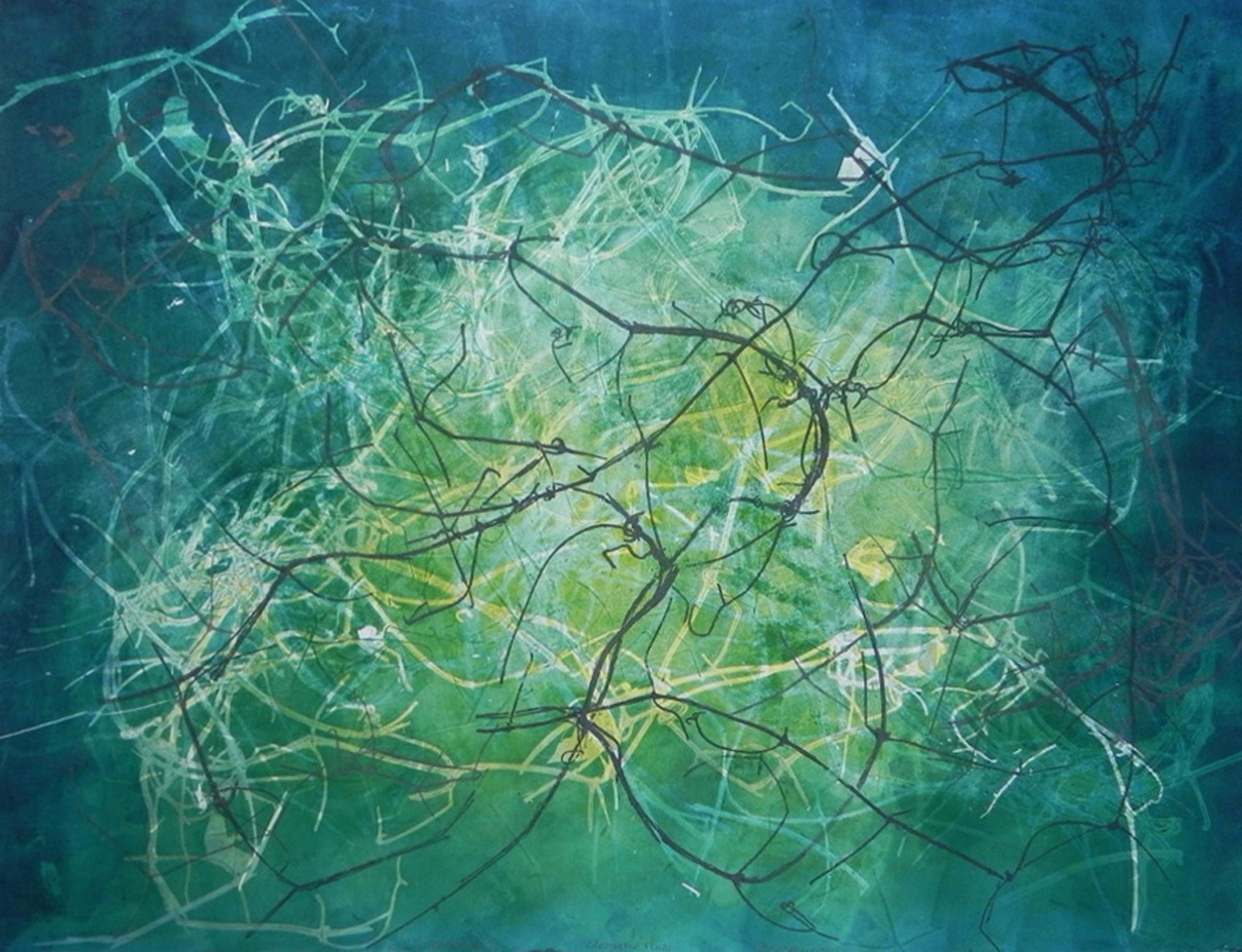 Print of vines in blues and greens