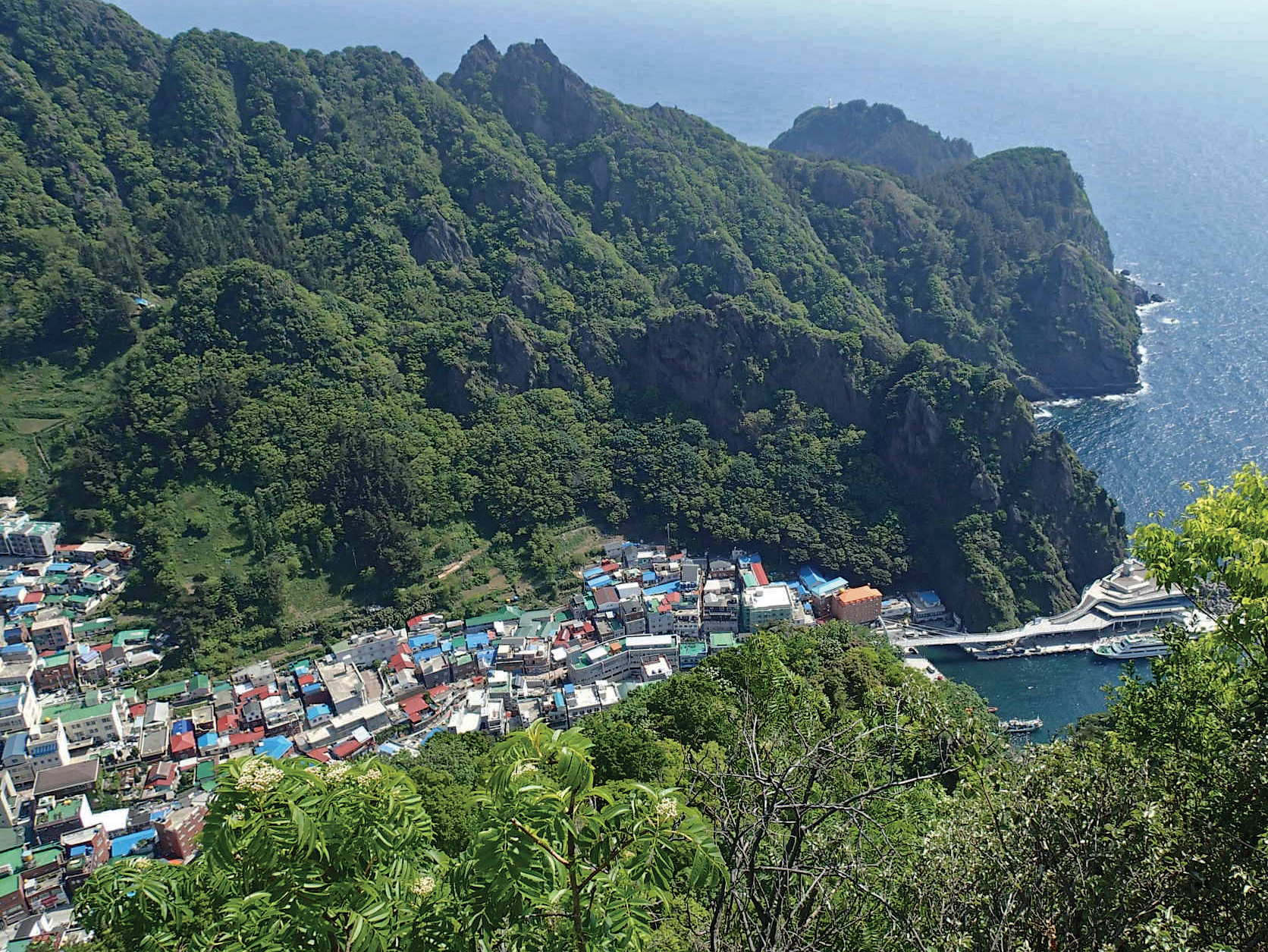 View looking into harbor of Ulleungdo from overlook