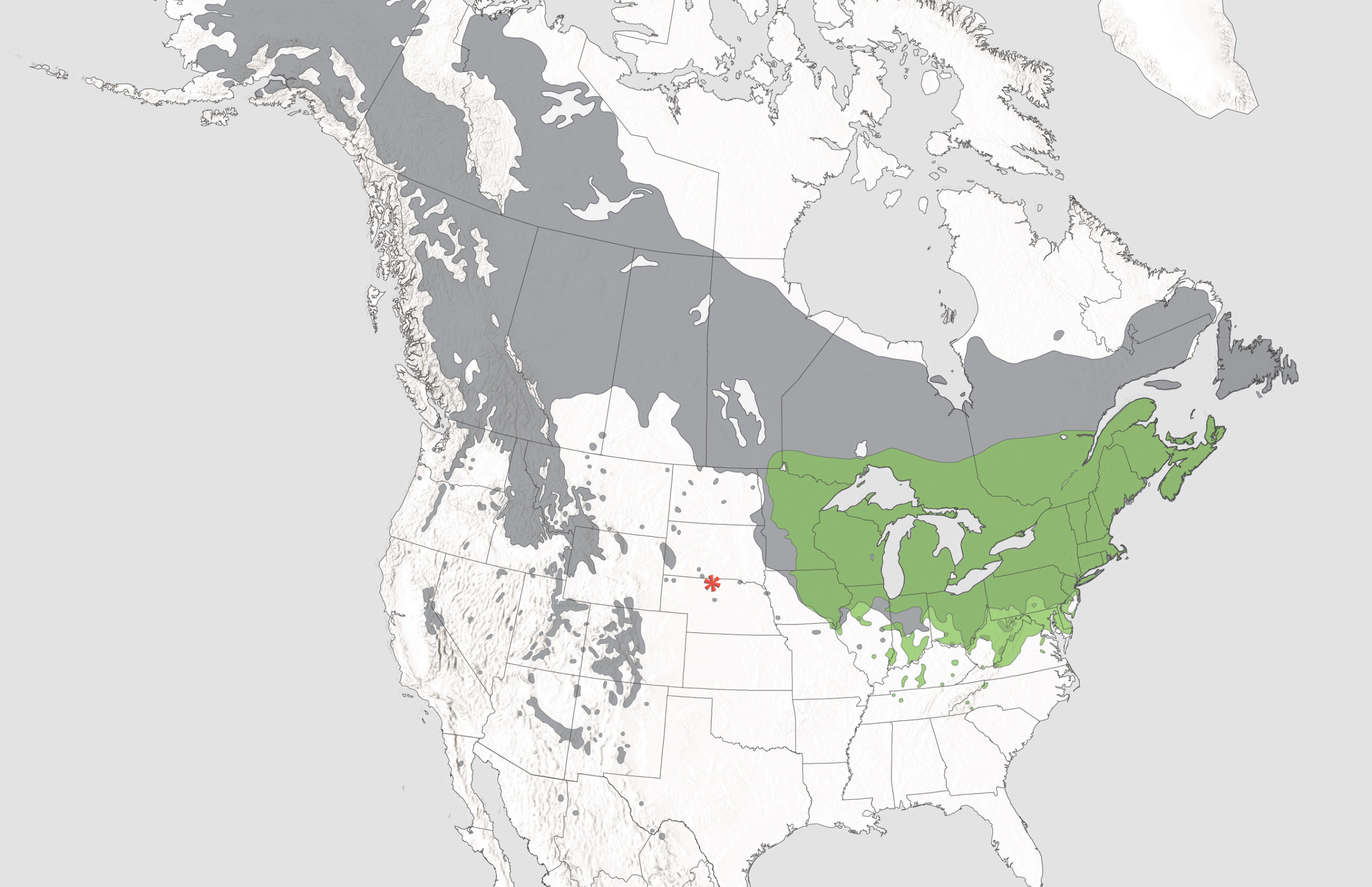 Map of overlapping species distributions over North America