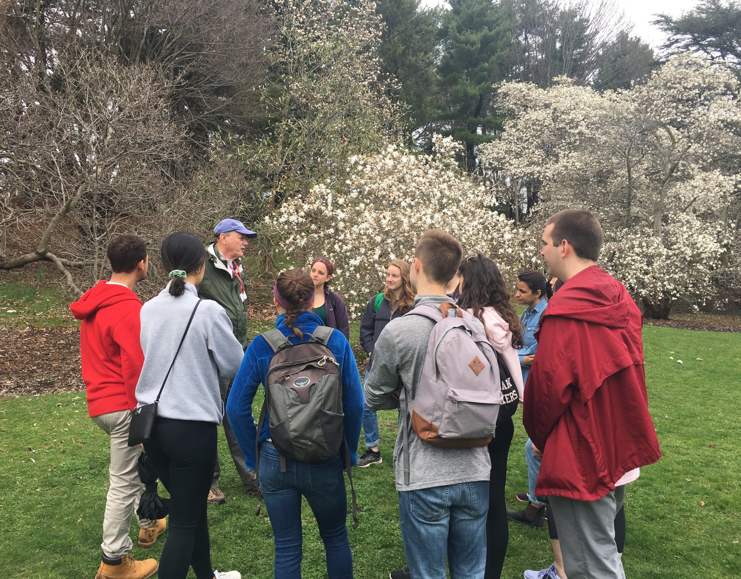 Volunteer leading a spring tour.