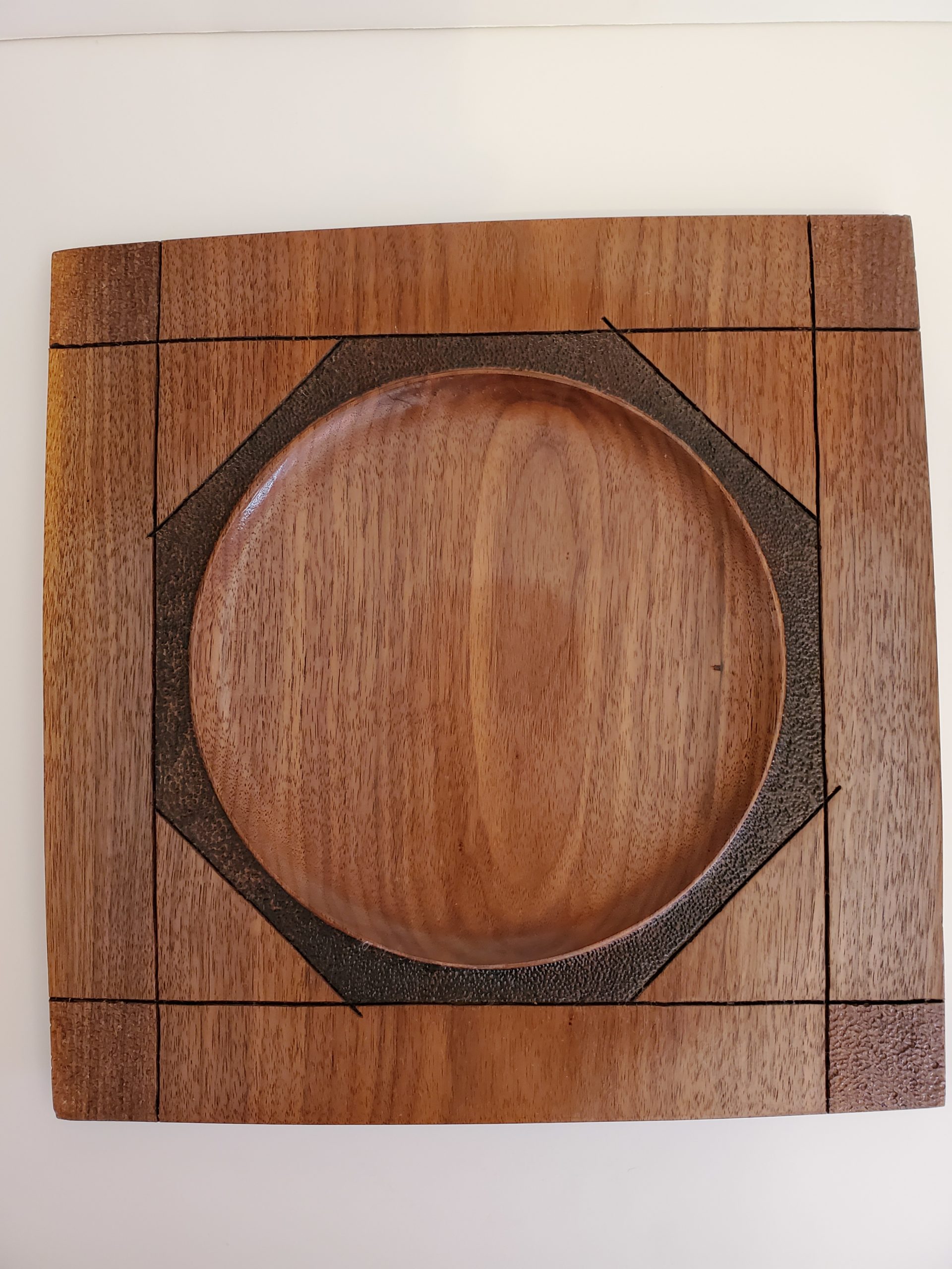 Wood tray with recessed circle