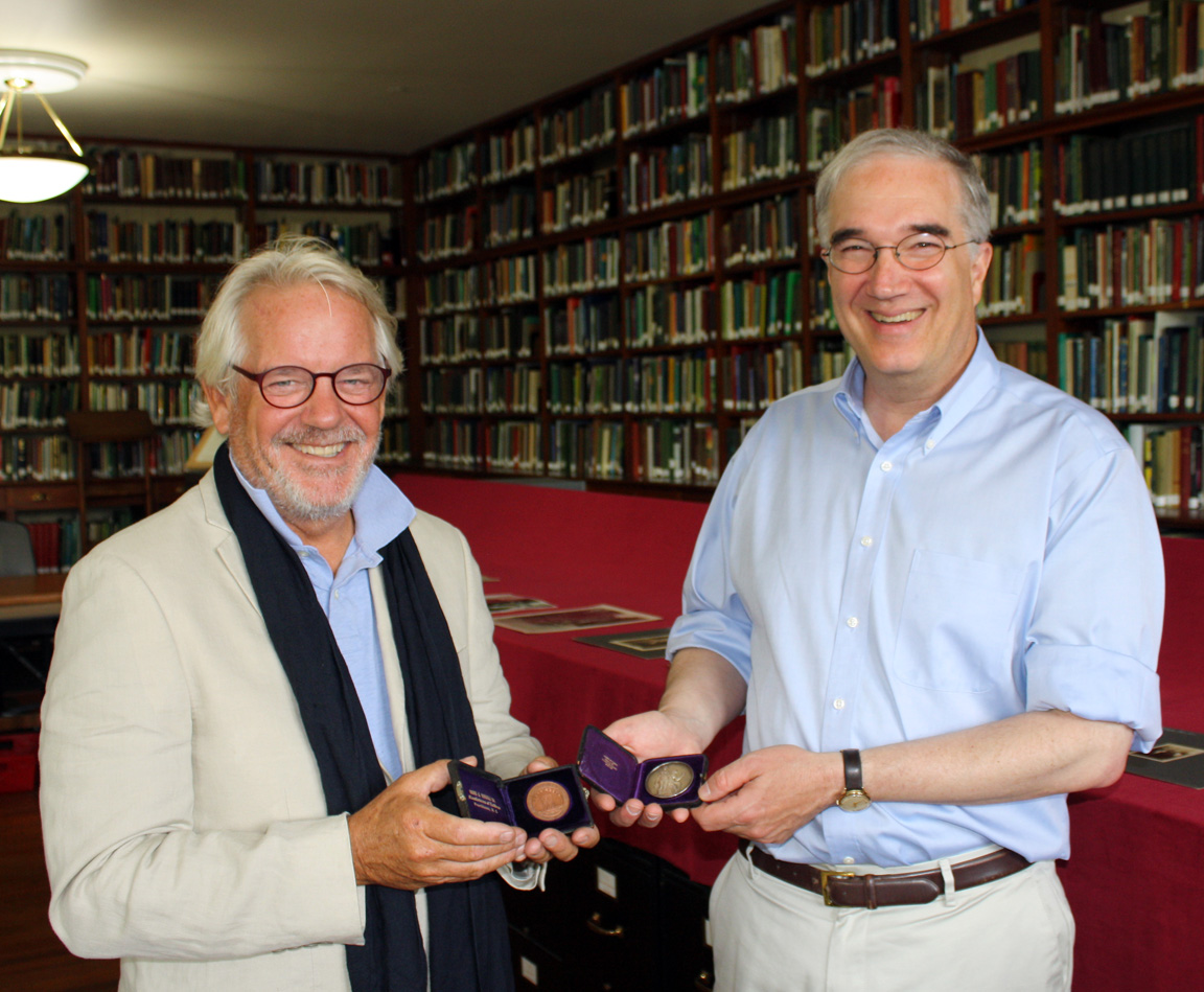 Channing Dawson and Arnold Arboretum Director Ned Friedman in Arnold Arboretum Library, May 9, 2015.