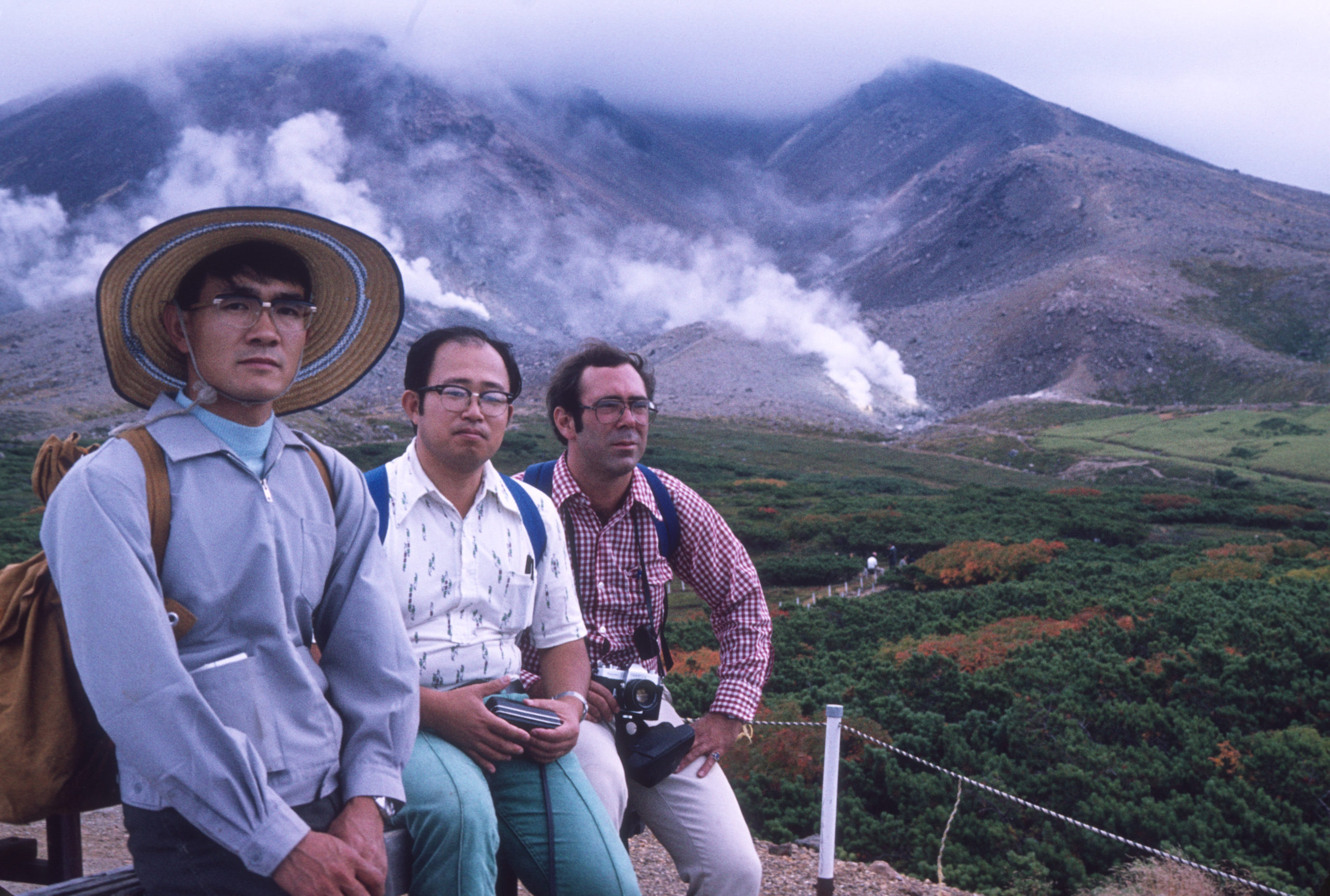 Sato, Kondo, and Weaver at Mt. Daisetzu. Photograph by Stephen Spongberg, September 10, 1977.