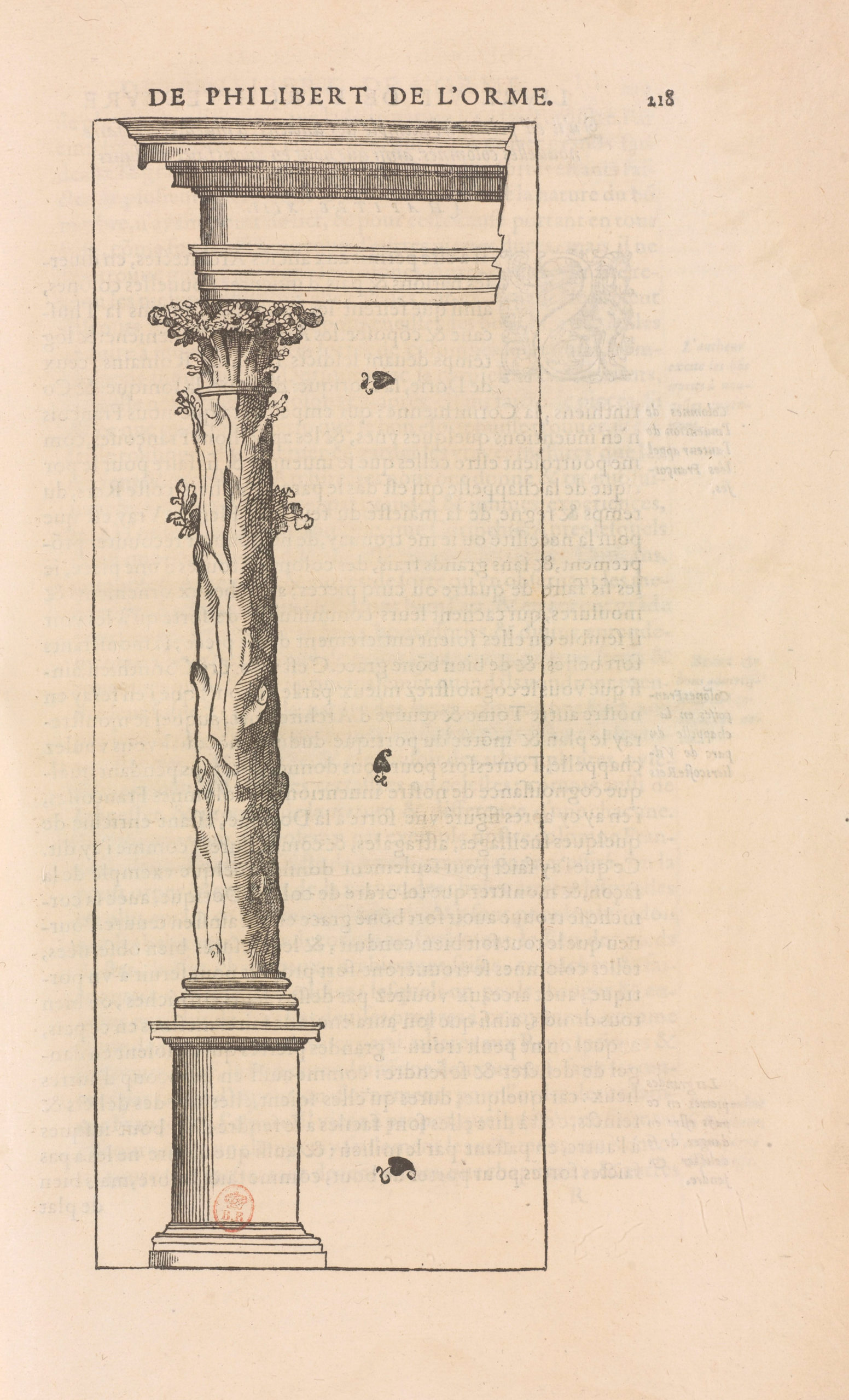 Illustration of tree trunk with architectural pedestal and architrave