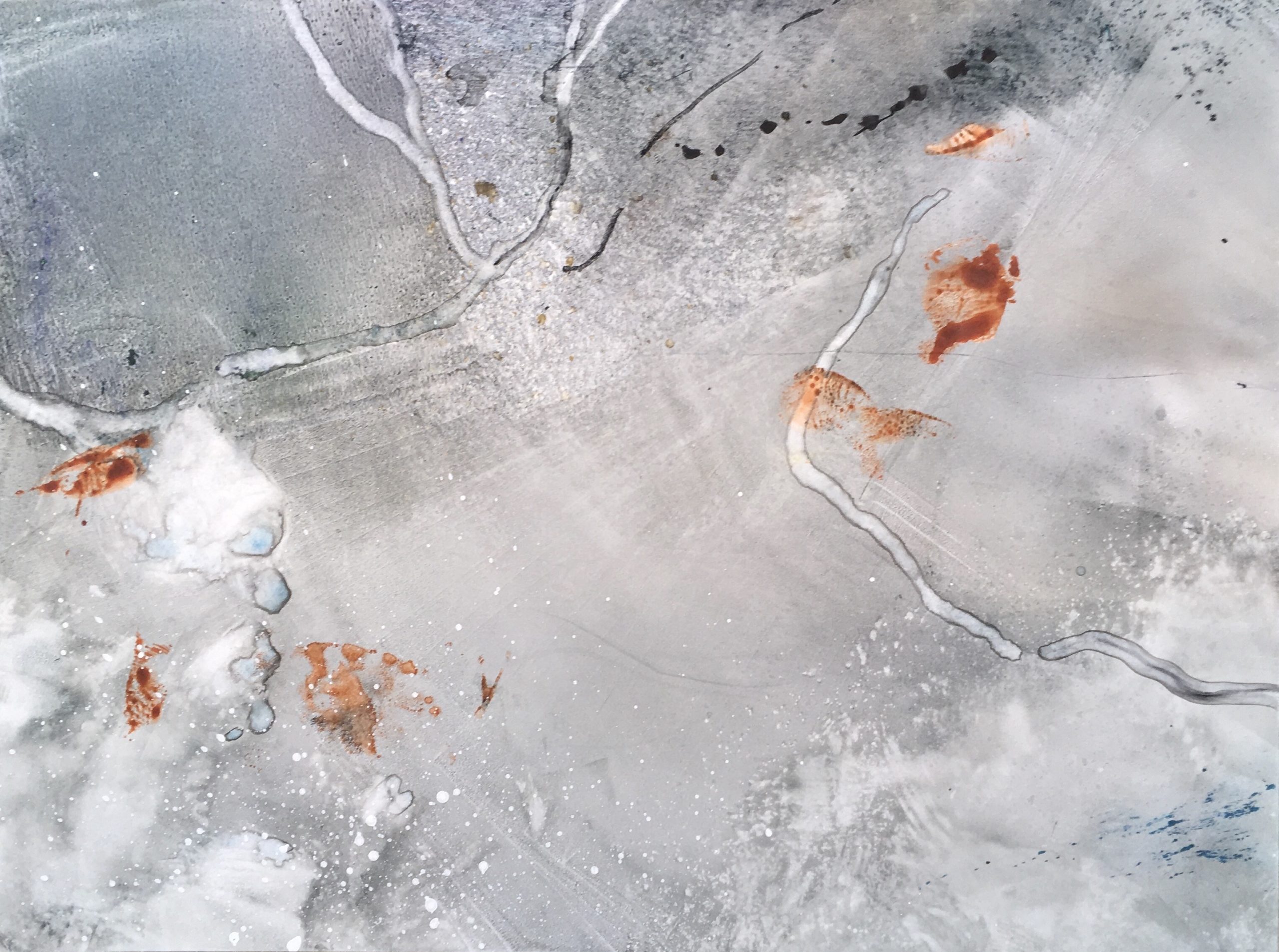 Watercolor of ice with leaves