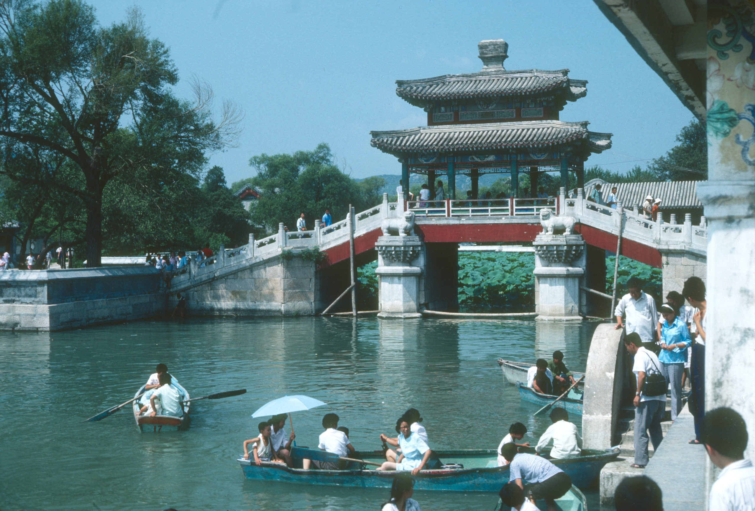 Boaters on Lake Kunming at the Summer Palace, Beijing. Photograph by Stephen Spongberg, August 18, 1980.