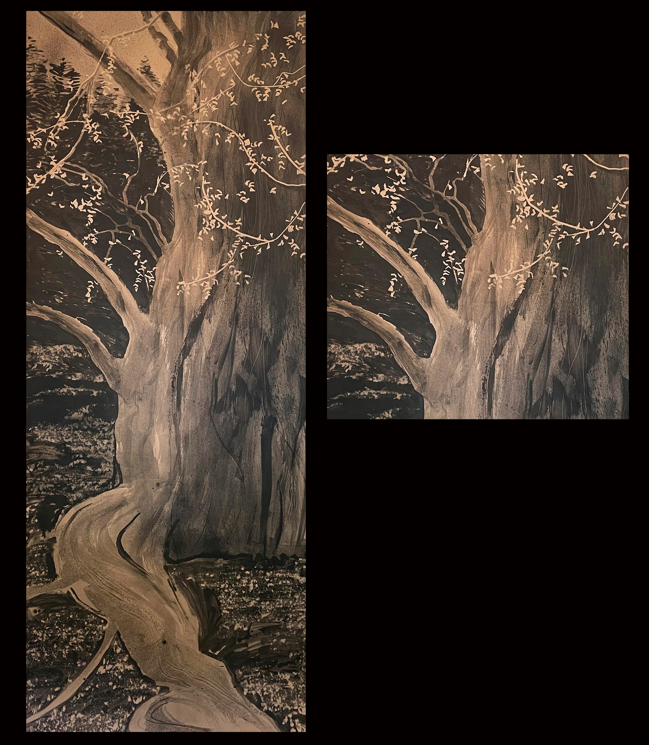 Painting of lower part of a tree and a detail