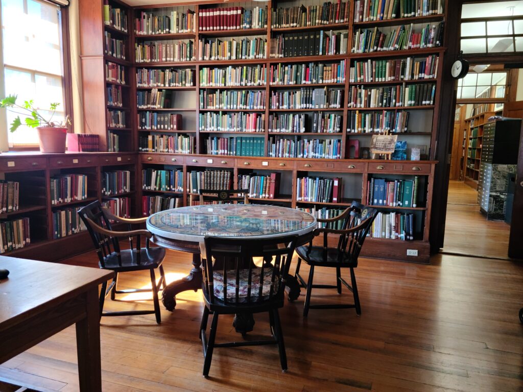 View of the southwest corner of the Arnold Arboretum Library with James Arnold's pietre dure table in the center.