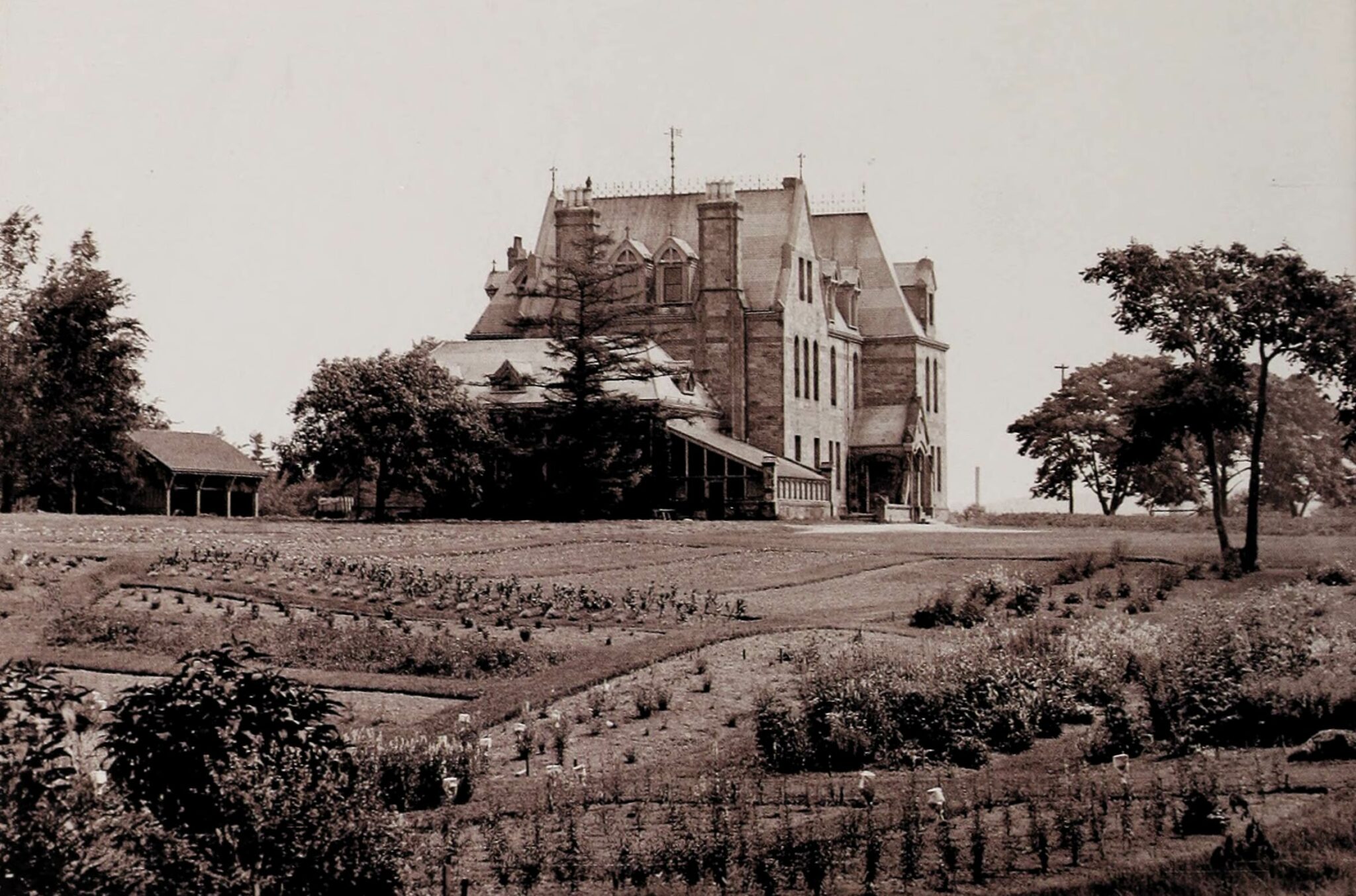 Este edificio de estilo gótico albergó a la Institución de Bussey de la Universidad de Harvard a partir de 1871, según el testamento de Bussey. Fue demolido tras un destructivo incendio en 1971. De los archivos del Arnold Arboretum