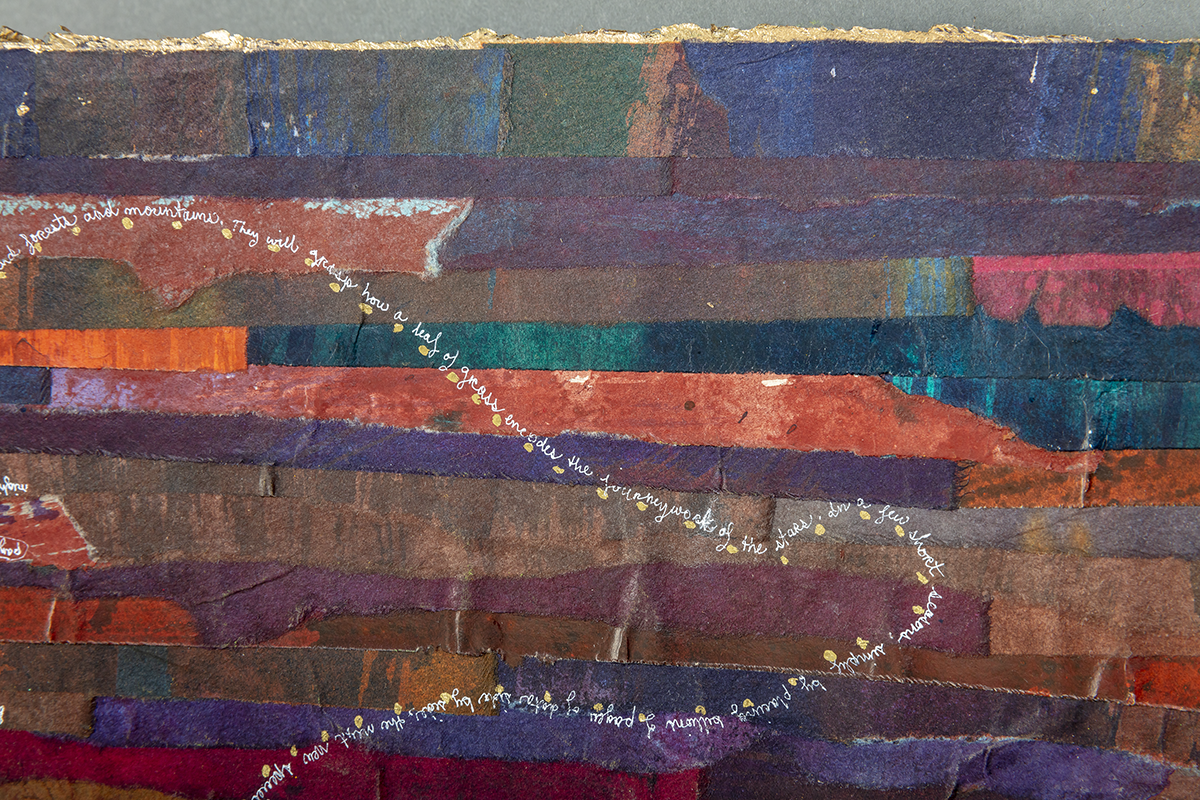 art, colored strips and tiny script