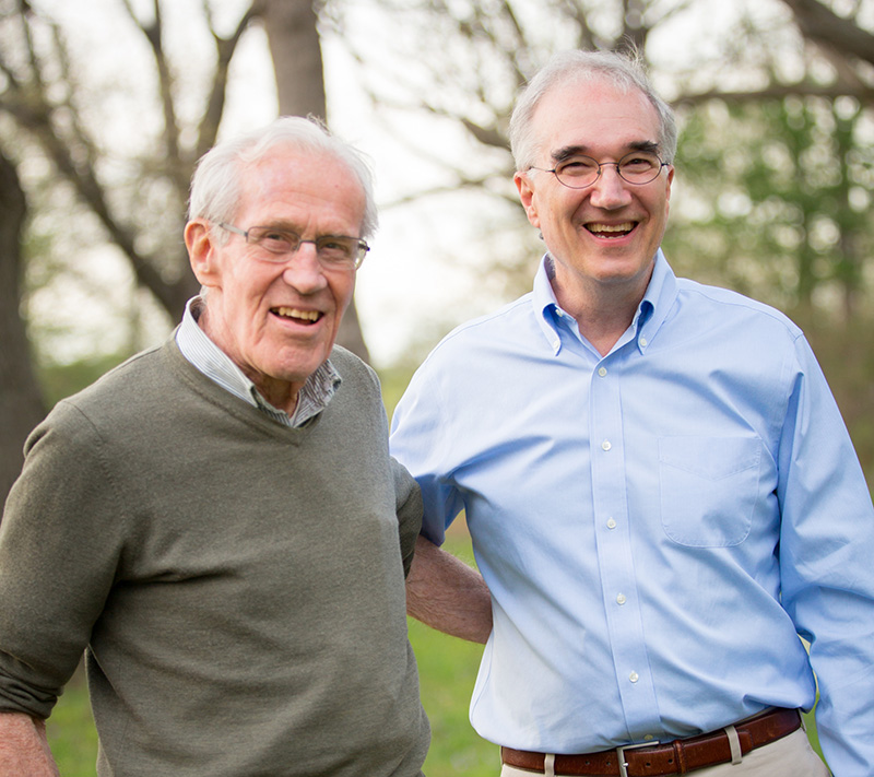 Willard Hunnewell (left) and Director Ned Friedman at the Arnold Arboretum in 2018.