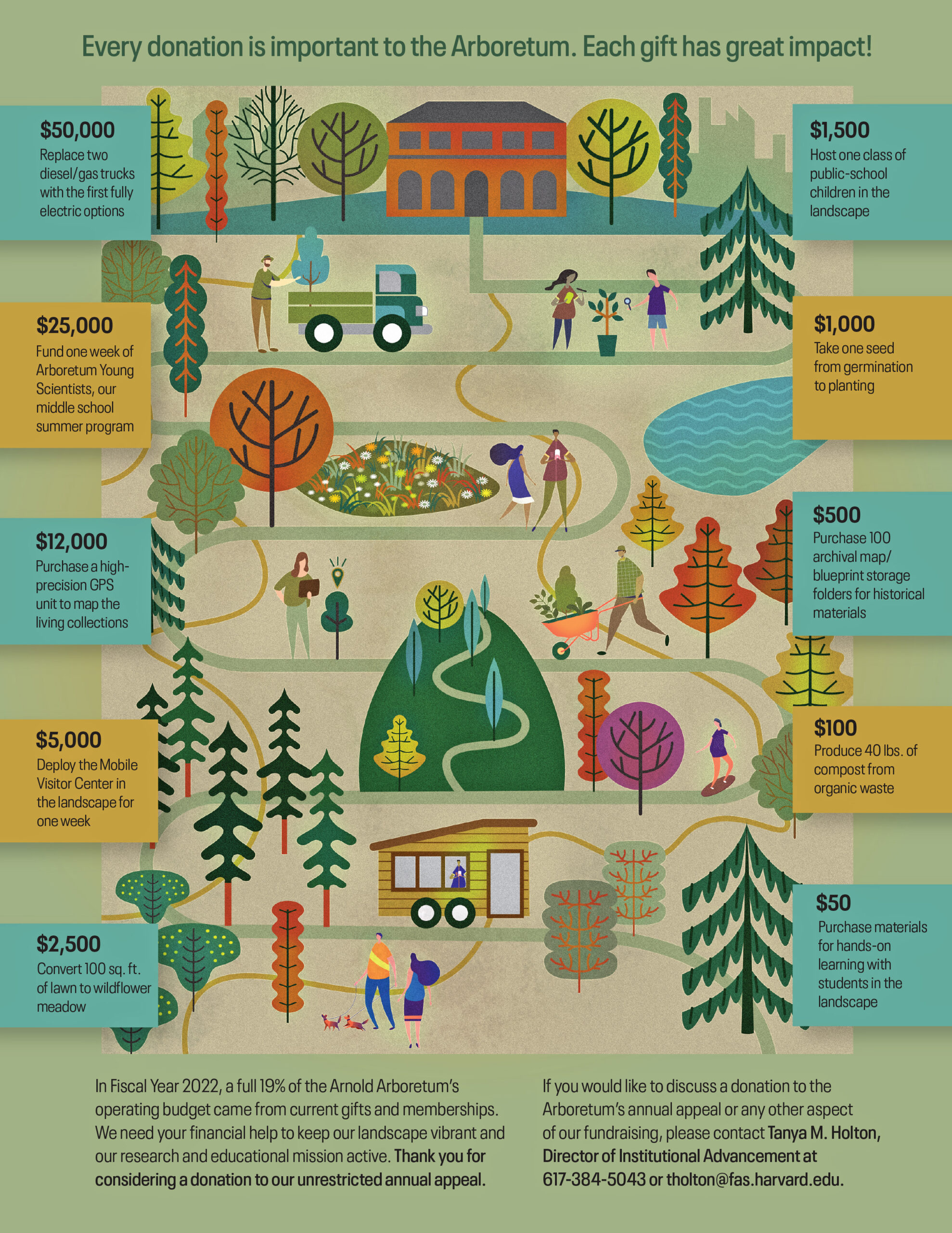 2022 Annual Appeal illustration demonstrating impact of philanthropic support at the Arnold Arboretum