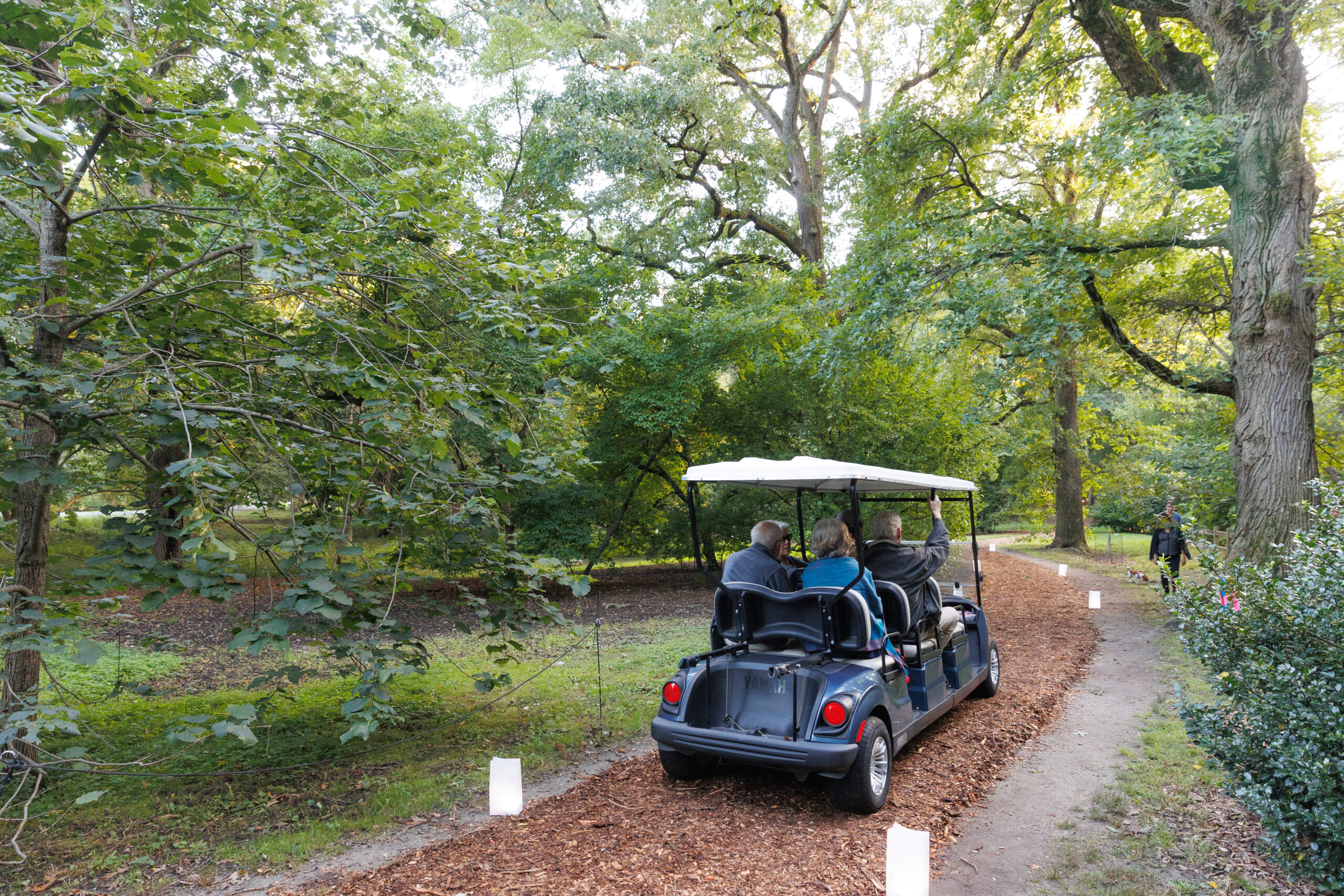 Guests ride a cart down Bridle Path at Magical Meanderings Autumn Dinner, September 19, 2023