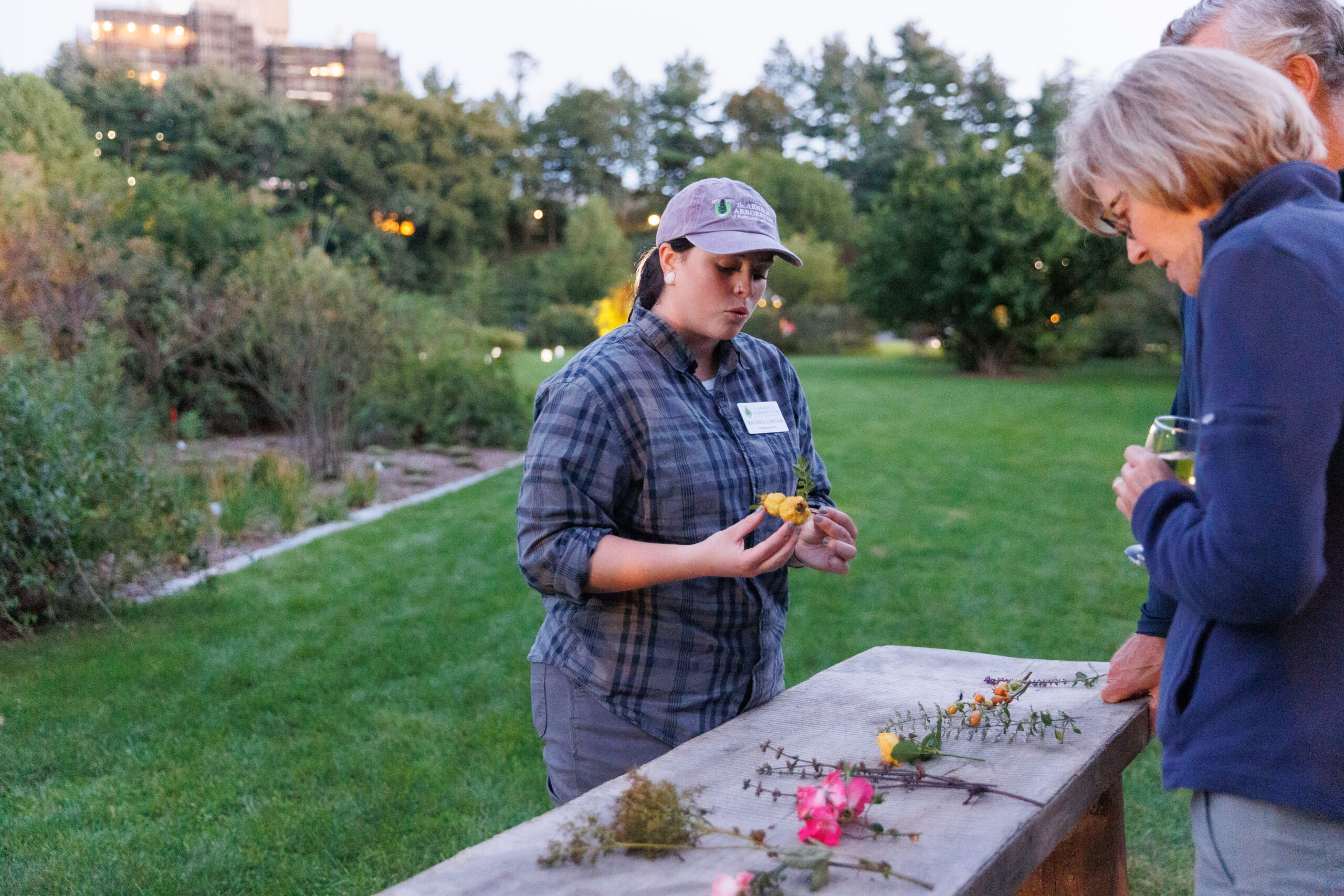 Horticulturist Rachel Lawlor displays cuttings of rose family plants at Magical Meanderings Autumn Dinner, September 19, 2023