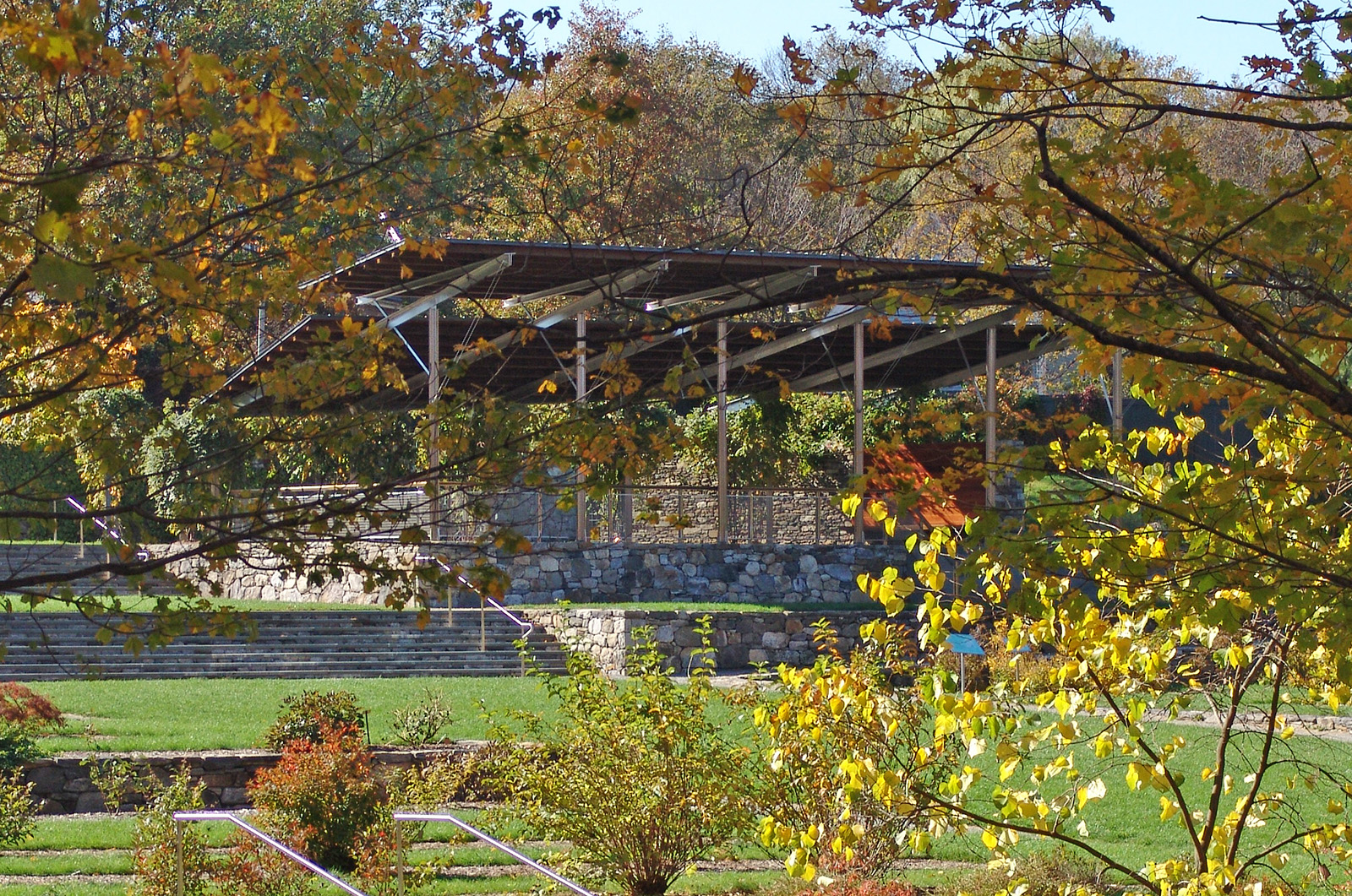 Autumn image of the Leventritt Garden pavilion.