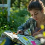 A woman sketching in a park