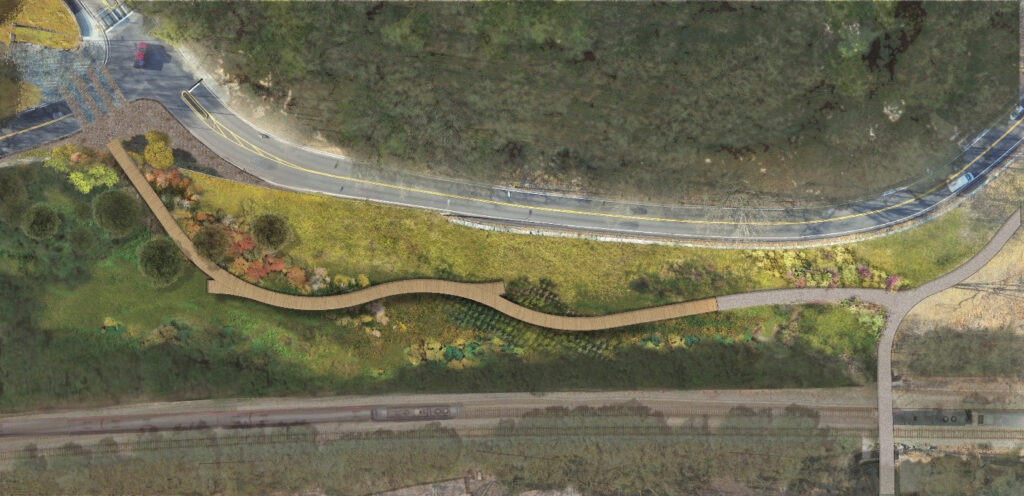 Design rendering for proposed canopy walk through the Bussey Brook Meadow