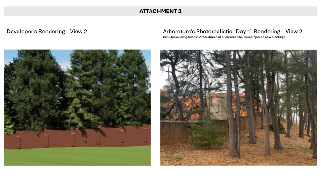 View 2 from the development proposal on left; Photorealistic Day 1 Rendering